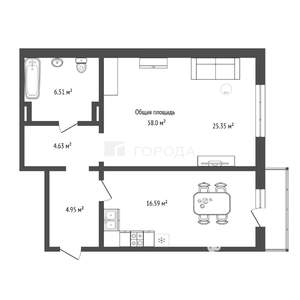 1-к квартира, вторичка, 58м2, 10/11 этаж