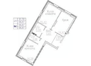 2-к квартира, строящийся дом, 66м2, 1/24 этаж
