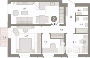 2-к квартира, вторичка, 77м2, 1/7 этаж