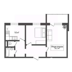 2-к квартира, вторичка, 56м2, 6/10 этаж