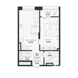2-к квартира, строящийся дом, 37м2, 9/9 этаж