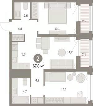 2-к квартира, вторичка, 67м2, 23/30 этаж