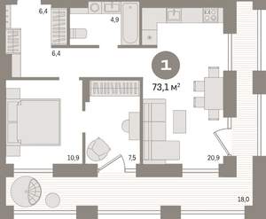 1-к квартира, вторичка, 73м2, 15/17 этаж