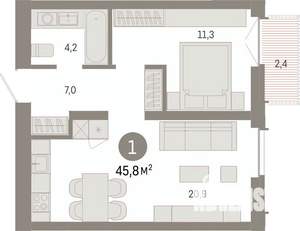 1-к квартира, вторичка, 46м2, 5/23 этаж