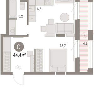 Студия квартира, вторичка, 44м2, 27/30 этаж