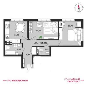 2-к квартира, вторичка, 56м2, 7/25 этаж