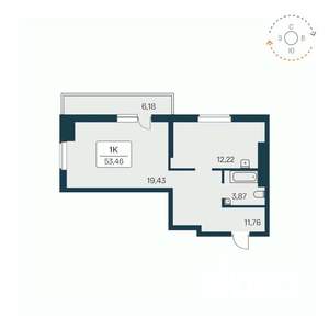 1-к квартира, вторичка, 53м2, 23/27 этаж