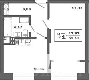 1-к квартира, вторичка, 39м2, 3/19 этаж