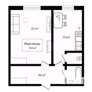 1-к квартира, вторичка, 54м2, 7/10 этаж