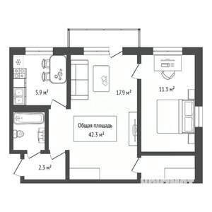 2-к квартира, вторичка, 42м2, 5/5 этаж