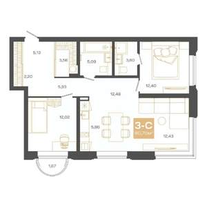 3-к квартира, строящийся дом, 81м2, 14/24 этаж