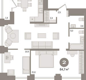 2-к квартира, вторичка, 85м2, 7/30 этаж