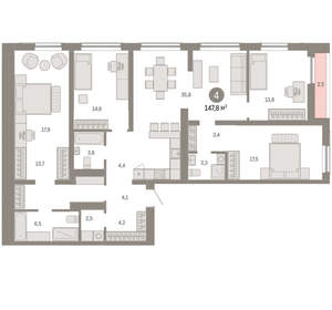 4-к квартира, вторичка, 148м2, 2/15 этаж