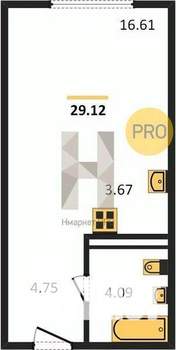 Студия квартира, сданный дом, 29м2, 21/25 этаж