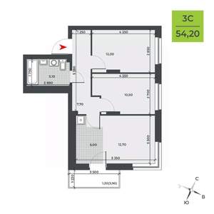3-к квартира, строящийся дом, 54м2, 2/21 этаж