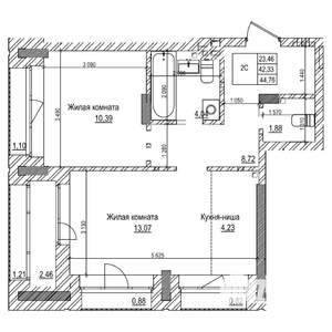 2-к квартира, строящийся дом, 42м2, 21/21 этаж
