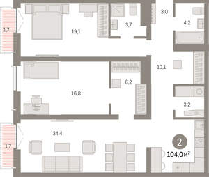 2-к квартира, вторичка, 104м2, 4/23 этаж