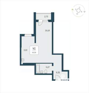 Студия квартира, вторичка, 50м2, 19/25 этаж