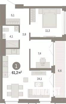 1-к квартира, вторичка, 61м2, 11/23 этаж