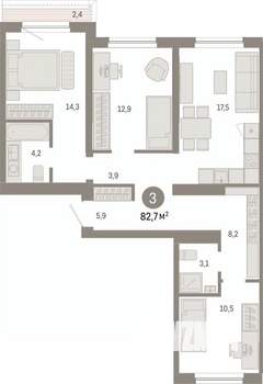 3-к квартира, вторичка, 83м2, 9/9 этаж