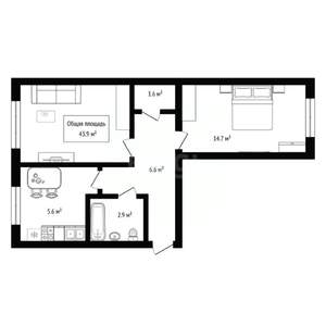 2-к квартира, вторичка, 44м2, 1/5 этаж