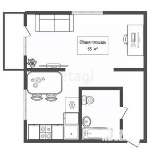 1-к квартира, вторичка, 33м2, 3/5 этаж