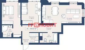 3-к квартира, вторичка, 69м2, 18/24 этаж