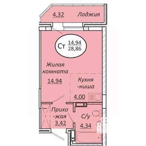 Студия квартира, вторичка, 29м2, 7/25 этаж