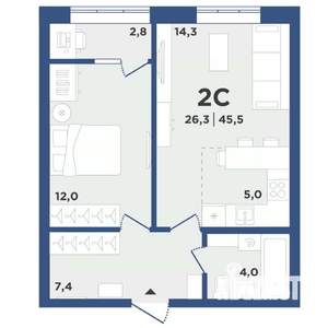 2-к квартира, вторичка, 46м2, 3/9 этаж