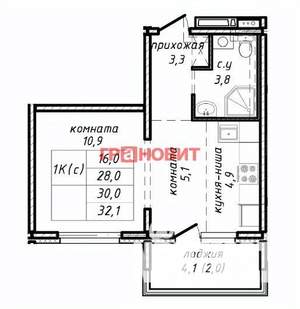1-к квартира, сданный дом, 30м2, 3/17 этаж
