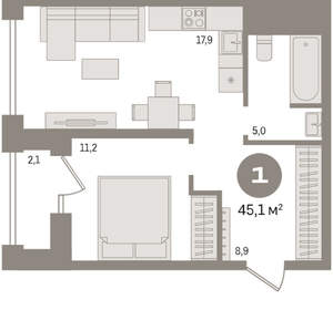1-к квартира, вторичка, 45м2, 7/30 этаж