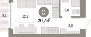 Студия квартира, вторичка, 21м2, 4/12 этаж