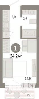 Студия квартира, вторичка, 24м2, 3/8 этаж