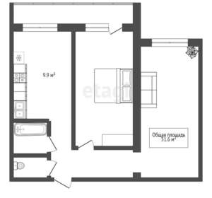 2-к квартира, вторичка, 52м2, 4/6 этаж