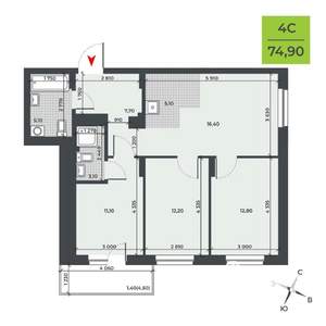 4-к квартира, вторичка, 75м2, 2/21 этаж