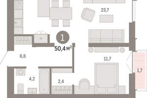 1-к квартира, вторичка, 50м2, 5/23 этаж
