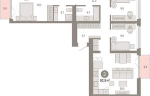 3-к квартира, вторичка, 93м2, 3/23 этаж