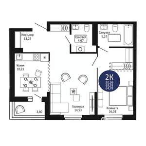 2-к квартира, вторичка, 65м2, 14/18 этаж