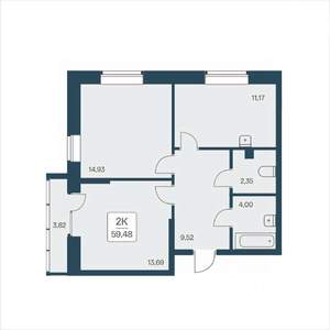 2-к квартира, вторичка, 59м2, 17/25 этаж