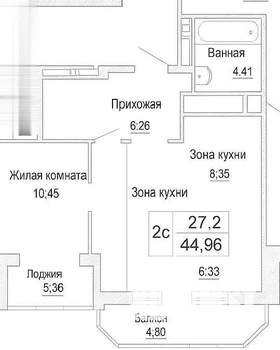 2-к квартира, вторичка, 45м2, 19/20 этаж