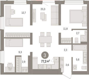 3-к квартира, вторичка, 77м2, 12/15 этаж