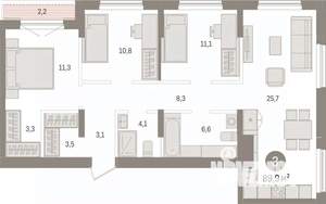 3-к квартира, вторичка, 90м2, 8/9 этаж
