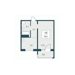 1-к квартира, вторичка, 38м2, 15/17 этаж