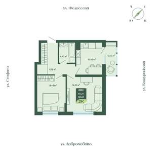 2-к квартира, строящийся дом, 59м2, 8/18 этаж