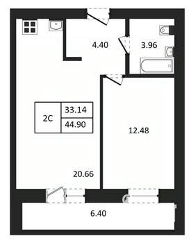 2-к квартира, вторичка, 45м2, 7/12 этаж