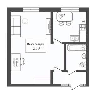 1-к квартира, вторичка, 30м2, 1/5 этаж