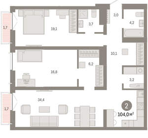 2-к квартира, вторичка, 104м2, 2/23 этаж
