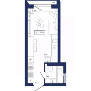 1-к квартира, вторичка, 24м2, 8/13 этаж