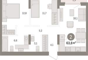 2-к квартира, вторичка, 64м2, 9/15 этаж