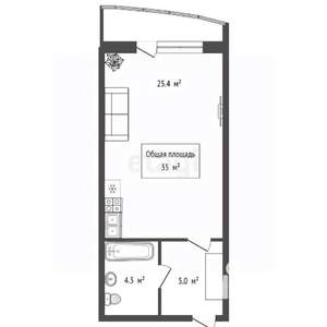 Студия квартира, вторичка, 35м2, 12/26 этаж